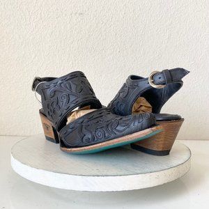 NEW Lane Robin Mule Womens Western Bootie Black Floral Ankle Sz 8.5 Cowboy Boots